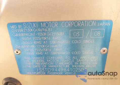 2008 Suzuki Grand Vitara Xsport z USA, uszkodzony, nr VIN JS3TD944984102504